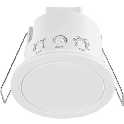 EMOS Detector de Propiedad para microondas Empotrado, para Interior Rango de detección: 6 m/360°, duración de la luz ajustable y sensibilidad de 3 a 2000 lux, altura de instalación ideal de 2 a EMOS Detector de Propiedad para microondas Empotrado, para Interior Rango de detección: 6 m/360°, duración de la luz ajustable y sensibilidad de 3 a 2000 lux, altura de instalación ideal de 2 a