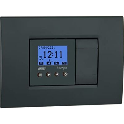 VEMER Tempo – Interruptor Digital para programación horaria o astronómica, Temporizador Ideal para persianas, Luces, Puertas, instalación Caja empotrada (2 módulos), Blanco/Gris Antracita VEMER Tempo – Interruptor Digital para programación horaria o astronómica, Temporizador Ideal para persianas, Luces, Puertas, instalación Caja empotrada (2 módulos), Blanco/Gris Antracita