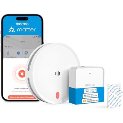 meross Matter Detector De Humo Conectado, Alarma De Incendios WiFi Inteligente con Doble Sensor Óptico, Alarma De Fuego con Notificación App, Detector De Humos, 33 mm, con Hub MSH450, 1 Unidad meross Matter Detector De Humo Conectado, Alarma De Incendios WiFi Inteligente con Doble Sensor Óptico, Alarma De Fuego con Notificación App, Detector De Humos, 33 mm, con Hub MSH450, 1 Unidad