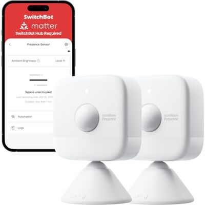 SwitchBot Pack de 2 Sensores de Movimiento y Presencia mmWave con Batería mmWave, PIR y sensor de luz, detecta movimiento/quietud, Matter vía Hub para Home Assistant/Alexa/Google Home/Apple Home SwitchBot Pack de 2 Sensores de Movimiento y Presencia mmWave con Batería mmWave, PIR y sensor de luz, detecta movimiento/quietud, Matter vía Hub para Home Assistant/Alexa/Google Home/Apple Home