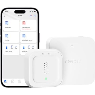 meross Detector de Agua Inteligente HUB Incluida Detector de Fugas de Agua IP66 y 100 dB Smart Detector de Agua para cocinas, baños, sótanos Compatible con Apple Home, Alexa y Google meross Detector de Agua Inteligente HUB Incluida Detector de Fugas de Agua IP66 y 100 dB Smart Detector de Agua para cocinas, baños, sótanos Compatible con Apple Home, Alexa y Google