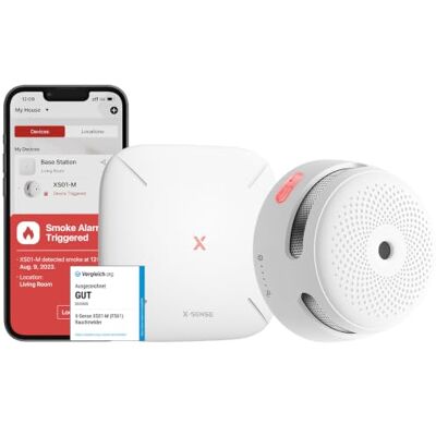X-Sense Detector de humo Smart XS01-M con estación base SBS50, certificado según EN 14604, detector de humo inalámbrico con WiFi, detector de incendios conectable, compatible con la aplicación X-Sense Detector de humo Smart XS01-M con estación base SBS50, certificado según EN 14604, detector de humo inalámbrico con WiFi, detector de incendios conectable, compatible con la aplicación
