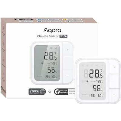Aqara Termostato de Habitación Inalámbrico W100, Thread/Zigbee Monitoreo de Temperatura y Humedad, Control Remoto de HVAC, 3 Botones Personalizables, Compatible Apple Home, Alexa, Google Aqara Termostato de Habitación Inalámbrico W100, Thread/Zigbee Monitoreo de Temperatura y Humedad, Control Remoto de HVAC, 3 Botones Personalizables, Compatible Apple Home, Alexa, Google