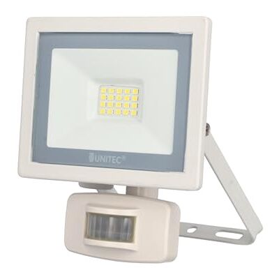 Unitec Foco LED con detector de movimiento, 10 W, 800 lúmenes, IP44, color blanco Unitec Foco LED con detector de movimiento, 10 W, 800 lúmenes, IP44, color blanco