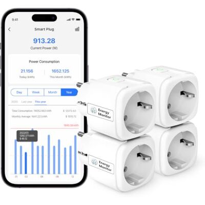 meross Enchufe Inteligente WiFi con Medición de Consumo y Temporizador, 16A Tomada Inteligente Compatible con Alexa y Google Home, Control Remoto por APP & Voz, Ahorro Energético, Bluetooth, 4 Pack meross Enchufe Inteligente WiFi con Medición de Consumo y Temporizador, 16A Tomada Inteligente Compatible con Alexa y Google Home, Control Remoto por APP & Voz, Ahorro Energético, Bluetooth, 4 Pack