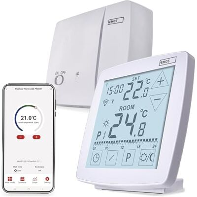 EMOS Termostato de habitación GoSmart Home con aplicación, WiFi, termostato térmico Abierto, Unidad de Control táctil portátil, Ahorro de energía, Tuya, Smart Life, Google Assistant y Compatible con EMOS Termostato de habitación GoSmart Home con aplicación, WiFi, termostato térmico Abierto, Unidad de Control táctil portátil, Ahorro de energía, Tuya, Smart Life, Google Assistant y Compatible con