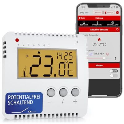 Elektrobock Termostato Inteligente WiFi para Habitaciones de 230 V Control de calefacción Mediante aplicación Montaje en Superficie 16 A sin potencial Programas semanales Elektrobock Termostato Inteligente WiFi para Habitaciones de 230 V Control de calefacción Mediante aplicación Montaje en Superficie 16 A sin potencial Programas semanales