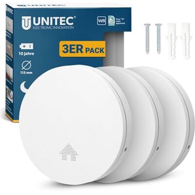Unitec Detector de Humo B-Ware de diseño, Montaje en Superficie, ultraplano, función de autoprueba, Incluye batería, DIN EN 14604, Q-Label (3 Unidades) Unitec Detector de Humo B-Ware de diseño, Montaje en Superficie, ultraplano, función de autoprueba, Incluye batería, DIN EN 14604, Q-Label (3 Unidades)