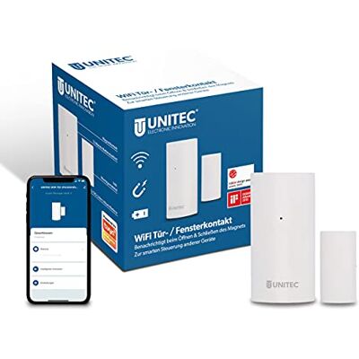 Unitec Sensor magnético WiFi para Puerta/Ventana Notificación al Smartphone Detector de Alarma WiFi – No Necesita Puerta de Entrada Funciona con Pilas Unitec Sensor magnético WiFi para Puerta/Ventana Notificación al Smartphone Detector de Alarma WiFi – No Necesita Puerta de Entrada Funciona con Pilas