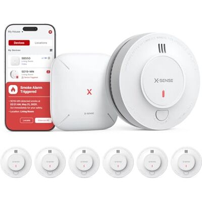 X-Sense Smart Detector de Humo inalámbrico (batería de 10 años y estación Base SBS50, 6 Unidades) X-Sense Smart Detector de Humo inalámbrico (batería de 10 años y estación Base SBS50, 6 Unidades)