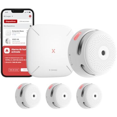 X-Sense Detector de Humo WiFi, Kit Base, Certificado EN 14604, 3 Detectores y 1 Base, Alarma de Incendio Inteligente con Notificaciones App y Silencio Remoto, Batería reemplazable X-Sense Detector de Humo WiFi, Kit Base, Certificado EN 14604, 3 Detectores y 1 Base, Alarma de Incendio Inteligente con Notificaciones App y Silencio Remoto, Batería reemplazable