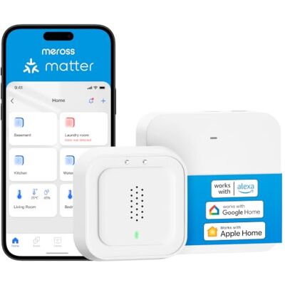 meross Matter Detector de Agua Inteligente HUB MSH450 Incluida, 100 dB Detector de Fugas de Agua, desviación de 0,3 mm, para cocinas, baños, sótanos, Compatible con Apple Home, Alexa y Google meross Matter Detector de Agua Inteligente HUB MSH450 Incluida, 100 dB Detector de Fugas de Agua, desviación de 0,3 mm, para cocinas, baños, sótanos, Compatible con Apple Home, Alexa y Google