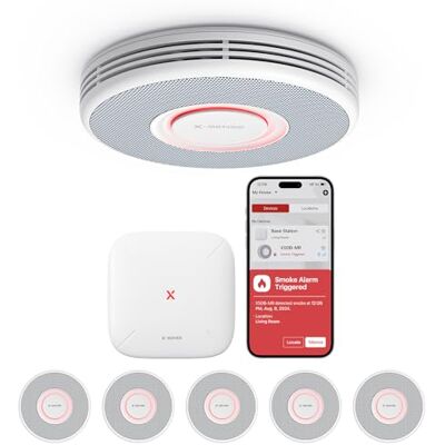 X-Sense Alarma con Aviso de Voz (Solo en Alemán), Detector de Humo WiFi, Las Funciones de la Splicación Requieren una Estación Base SBS50 (Incluida), XS0B-MR31, 3 Detectores y 1 Base X-Sense Alarma con Aviso de Voz (Solo en Alemán), Detector de Humo WiFi, Las Funciones de la Splicación Requieren una Estación Base SBS50 (Incluida), XS0B-MR31, 3 Detectores y 1 Base