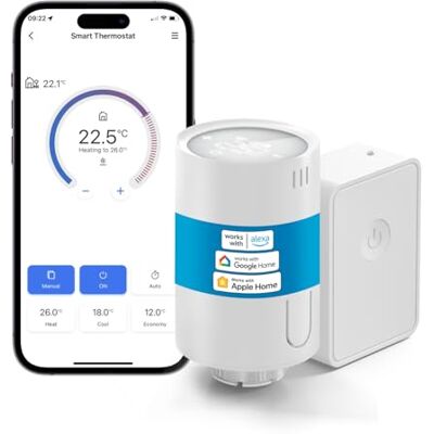 meross Termostato de Radiador Inteligente con Hub, Termostato de Calefacción WiFi Compatible con HomeKit, Alexa y Google Home, Control por Voz, Automatización Programada, M30*1.5mm meross Termostato de Radiador Inteligente con Hub, Termostato de Calefacción WiFi Compatible con HomeKit, Alexa y Google Home, Control por Voz, Automatización Programada, M30*1.5mm