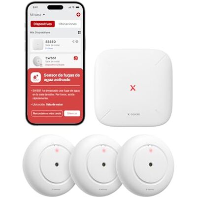 X-Sense Detector de Agua Wi-Fi, , 3 Sensores + 1 Base Alarma de fugas de agua, Protección IP66, Estación base incluida, Alertas y control mediante app X-Sense Detector de Agua Wi-Fi, , 3 Sensores + 1 Base Alarma de fugas de agua, Protección IP66, Estación base incluida, Alertas y control mediante app
