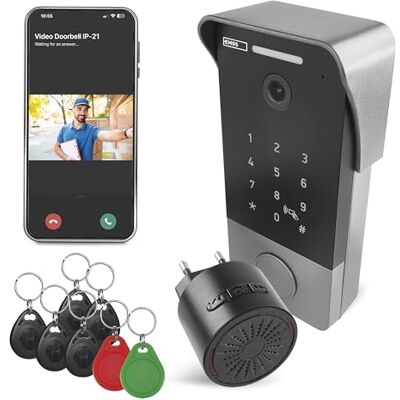 EMOS GoSmart Videoportero Inteligente con App conexión Ethernet de 1 Cable Resistente al Agua Cámara Full HD de 2 MP Incl. Cerradura con Teclado, Timbre, Fuente de alimentación, Chips RFID EMOS GoSmart Videoportero Inteligente con App conexión Ethernet de 1 Cable Resistente al Agua Cámara Full HD de 2 MP Incl. Cerradura con Teclado, Timbre, Fuente de alimentación, Chips RFID