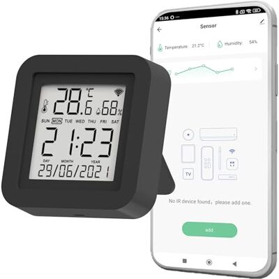 NIVIAN Mando a distancia universal WiFi IR con sensor de temperatura y humedad – Control inteligente mediante App Tuya, compatible con Alexa y Google Home, domótica Smart Home NIVIAN Mando a distancia universal WiFi IR con sensor de temperatura y humedad – Control inteligente mediante App Tuya, compatible con Alexa y Google Home, domótica Smart Home