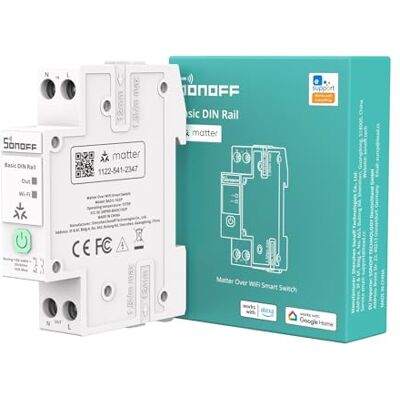 SONOFF Basic DIN Rail () Interruptor inteligente WiFi para riel DIN, controlador inteligente Matter Over WiFi, interruptor de panel eléctrico de alta carga de 32 A, compatible con Alexa SONOFF Basic DIN Rail () Interruptor inteligente WiFi para riel DIN, controlador inteligente Matter Over WiFi, interruptor de panel eléctrico de alta carga de 32 A, compatible con Alexa