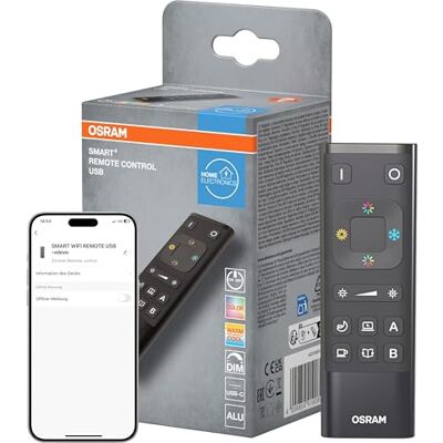OSRAM SMART+ WIFI mando a distancia, recargable con USB-C en negro, protección IP20, para control inteligente y automatización de sistemas de hogar inteligente OSRAM SMART+ WIFI mando a distancia, recargable con USB-C en negro, protección IP20, para control inteligente y automatización de sistemas de hogar inteligente