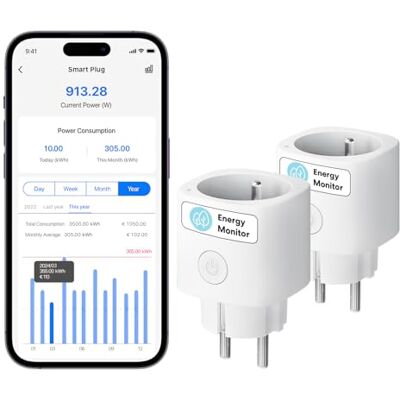 meross Toma conectada (tipo E), juego de 2 enchufes WiFi Mini compatible con Alexa, Google Home y SmartThings, 16 A, toma con medición de consumo de energía para panel solar fotovoltaico meross Toma conectada (tipo E), juego de 2 enchufes WiFi Mini compatible con Alexa, Google Home y SmartThings, 16 A, toma con medición de consumo de energía para panel solar fotovoltaico