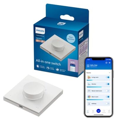 Philips Smart LED Interruptor Inteligente Giratorio Recargable, Blanco Botones Personalizables, También funciona sin Wi-Fi, Fácil de Configurar, para Luces LED Inteligentes, Control por App y Voz Philips Smart LED Interruptor Inteligente Giratorio Recargable, Blanco Botones Personalizables, También funciona sin Wi-Fi, Fácil de Configurar, para Luces LED Inteligentes, Control por App y Voz