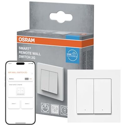 OSRAM Interruptor de pared SMART+ WiFi 2 botones magnético USB-C Interruptor de pared SMART+ WiFi, 2 botones, magnético, recargable por USB-C, duración de batería de 6 meses, compatible con Alexa OSRAM Interruptor de pared SMART+ WiFi 2 botones magnético USB-C Interruptor de pared SMART+ WiFi, 2 botones, magnético, recargable por USB-C, duración de batería de 6 meses, compatible con Alexa