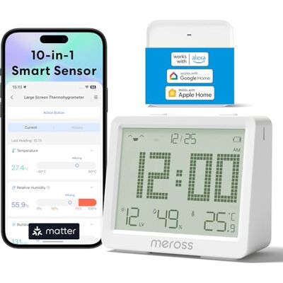 meross Matter 10-en-1 WiFi Termómetro Higrómetro Inteligente con Hub Sensor de Temperatura Humedad Soporta Alerta y Notificación, Compatible con Apple HomeKit, Home Assistant, Alexa, Google Home meross Matter 10-en-1 WiFi Termómetro Higrómetro Inteligente con Hub Sensor de Temperatura Humedad Soporta Alerta y Notificación, Compatible con Apple HomeKit, Home Assistant, Alexa, Google Home