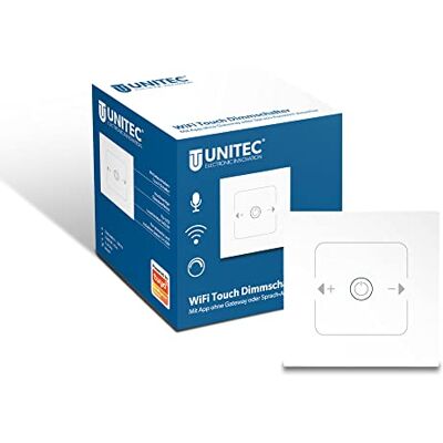 Unitec WiFi Touch Dimmer, Control a través de Smartphone, Tablet o botón, función táctil, con programación de Tiempo, iluminación integrada, Color Blanco Unitec WiFi Touch Dimmer, Control a través de Smartphone, Tablet o botón, función táctil, con programación de Tiempo, iluminación integrada, Color Blanco
