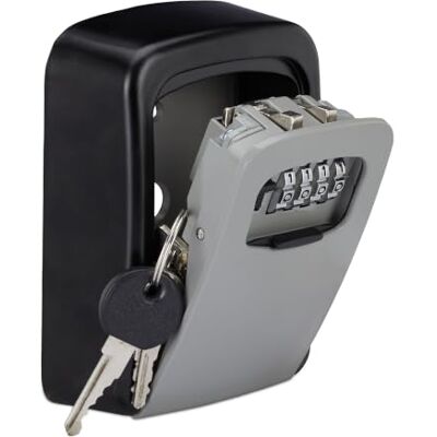 Relaxdays Caja Fuerte para Llaves, código 4 dígitos, Negro/Gris Relaxdays Caja Fuerte para Llaves, código 4 dígitos, Negro/Gris