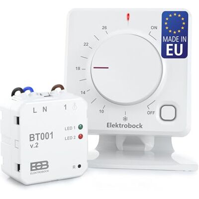 Elektrobock Termostato inalámbrico para calefacción por Suelo Radiante y eléctrico, Funciona con Pilas, fácil instalación sin Cables, Modo de calefacción y refrigeración, Color Blanco Elektrobock Termostato inalámbrico para calefacción por Suelo Radiante y eléctrico, Funciona con Pilas, fácil instalación sin Cables, Modo de calefacción y refrigeración, Color Blanco