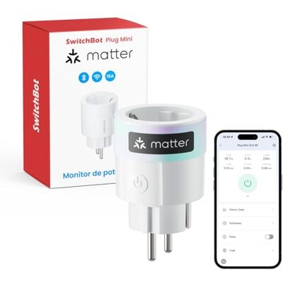 SwitchBot Matter Plug Mini con monitor de energía, control por Wi-Fi y Bluetooth, compatible con Alexa, Google Home y Home Assistant, control por voz y acceso remoto a la aplicación, 16A SwitchBot Matter Plug Mini con monitor de energía, control por Wi-Fi y Bluetooth, compatible con Alexa, Google Home y Home Assistant, control por voz y acceso remoto a la aplicación, 16A