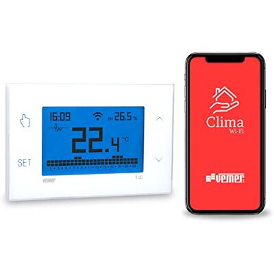 VEMER TUO WIFI Termostato Calefacción WiFi, Control Remoto desde Smartphone por App iOS y Android, Alimentación 230V, Blanco VEMER TUO WIFI Termostato Calefacción WiFi, Control Remoto desde Smartphone por App iOS y Android, Alimentación 230V, Blanco