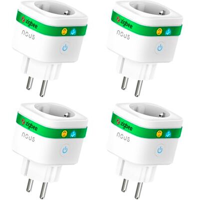 NOUS A7Z ZigBee Smart Socket con Monitorización de Energía, 16A, App y control por voz, Temporizador y Horarios, Compatible con Alexa, Google Home, Home Assistant, Tuya, Requiere ZigBee Hub, Pack of 4 NOUS A7Z ZigBee Smart Socket con Monitorización de Energía, 16A, App y control por voz, Temporizador y Horarios, Compatible con Alexa, Google Home, Home Assistant, Tuya, Requiere ZigBee Hub, Pack of 4