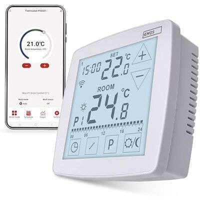 EMOS Termostato GoSmart Home con aplicación, WiFi, termostato térmico Abierto con Sensor de calefacción por Suelo Radiante, Control táctil, Ahorro de energía, Tuya, Smart Life, Google Assistant y EMOS Termostato GoSmart Home con aplicación, WiFi, termostato térmico Abierto con Sensor de calefacción por Suelo Radiante, Control táctil, Ahorro de energía, Tuya, Smart Life, Google Assistant y