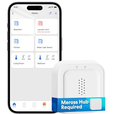 meross Detector de Agua Inteligente Requiere Hub Detector de Fugas de Agua IP66 y 100 dB Smart Detector de Agua para cocinas, baños, sótanos Compatible con Apple Home, Alexa y Google 2,4GHz meross Detector de Agua Inteligente Requiere Hub Detector de Fugas de Agua IP66 y 100 dB Smart Detector de Agua para cocinas, baños, sótanos Compatible con Apple Home, Alexa y Google 2,4GHz