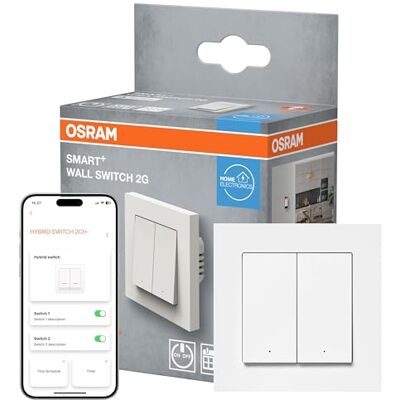 OSRAM Interruptor de pared SMART+ WiFi Matter de 2 canales y 16 AX IP20 SMART+ MATTER Wall Switch, Plugs, blanco, , Paquete de 1 OSRAM Interruptor de pared SMART+ WiFi Matter de 2 canales y 16 AX IP20 SMART+ MATTER Wall Switch, Plugs, blanco, , Paquete de 1