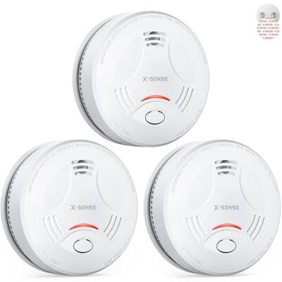 X-Sense Detector de humo para el hogar, requiere estación base SBS50, control todo en uno con la aplicación Home Security, , paquete de 3 X-Sense Detector de humo para el hogar, requiere estación base SBS50, control todo en uno con la aplicación Home Security, , paquete de 3