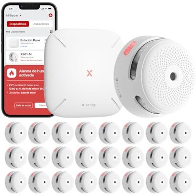 X-Sense Detector de Humo WiFi, Kit Base, Certificado EN 14604, 24 Detectores y 1 Base, Alarma de Incendio Inteligente con Notificaciones App y Silencio Remoto, Batería reemplazable X-Sense Detector de Humo WiFi, Kit Base, Certificado EN 14604, 24 Detectores y 1 Base, Alarma de Incendio Inteligente con Notificaciones App y Silencio Remoto, Batería reemplazable