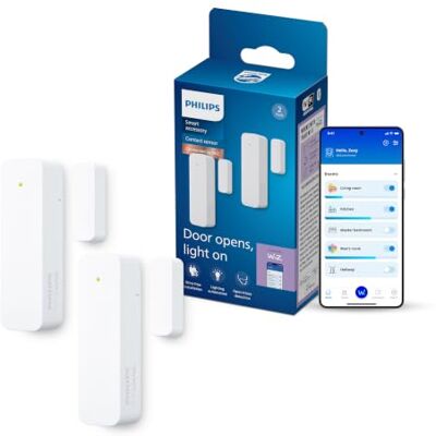 Philips Smart Lighting Sensor de Contacto Inteligente, 2 Uds. Monitorización del Hogar, Automatizaciones, Sensor para Puertas, Diseño Compacto, Connected by WiZ, Hogar Inteligente Philips Smart Lighting Sensor de Contacto Inteligente, 2 Uds. Monitorización del Hogar, Automatizaciones, Sensor para Puertas, Diseño Compacto, Connected by WiZ, Hogar Inteligente
