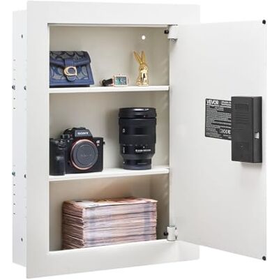 VEVOR Caja Fuerte Mural con Contraseña, Llave y Pomo Giratorio, Carcasa Integrada de Acero Laminado en Frío Q235, con Estantes Ajustables y Orificios de Montaje para Dinero y Pasaporte, Blanco VEVOR Caja Fuerte Mural con Contraseña, Llave y Pomo Giratorio, Carcasa Integrada de Acero Laminado en Frío Q235, con Estantes Ajustables y Orificios de Montaje para Dinero y Pasaporte, Blanco