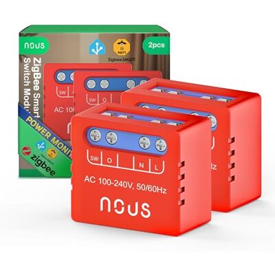 NOUS B5Z Módulo Interruptor Smart ZigBee con Medición de Energía – 1 Canal Empotrable, ZigBee 3.0, 100–240V 2000W, Compatible con Alexa, Google Assistant, SmartThings, Pack of 2, Requiere Hub NOUS B5Z Módulo Interruptor Smart ZigBee con Medición de Energía – 1 Canal Empotrable, ZigBee 3.0, 100–240V 2000W, Compatible con Alexa, Google Assistant, SmartThings, Pack of 2, Requiere Hub