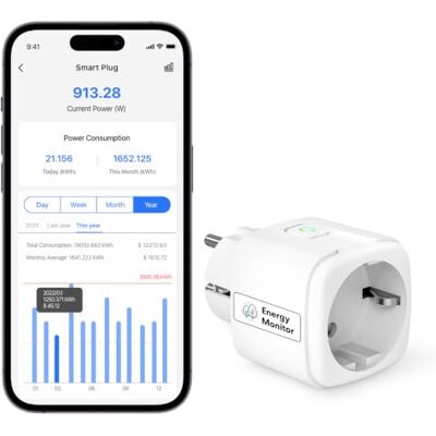 meross Enchufe Inteligente WiFi con Monitoreo de Energía y Temporizador Tomada Inteligente Compatible con Alexa y Google Home, Control Remoto por APP & Voz, 16A, Ideal para Empezar a Domotizar meross Enchufe Inteligente WiFi con Monitoreo de Energía y Temporizador Tomada Inteligente Compatible con Alexa y Google Home, Control Remoto por APP & Voz, 16A, Ideal para Empezar a Domotizar