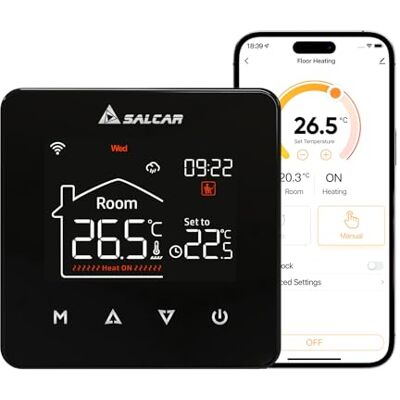 SALCAR Termostato WiFi Smart para calefacción por suelo radiante de agua, programable, LCD, termostato de habitación, caldera wifi, termostato, calefacción digital, compatible con Alex Google Home 3 A SALCAR Termostato WiFi Smart para calefacción por suelo radiante de agua, programable, LCD, termostato de habitación, caldera wifi, termostato, calefacción digital, compatible con Alex Google Home 3 A