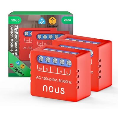 NOUS B6Z Módulo Interruptor Smart ZigBee – 1 Canal Empotrable, ZigBee 3.0, 100–240V 2000W, Compatible con Alexa, Google Assistant, SmartThings, Pack of 2, Requiere Hub NOUS B6Z Módulo Interruptor Smart ZigBee – 1 Canal Empotrable, ZigBee 3.0, 100–240V 2000W, Compatible con Alexa, Google Assistant, SmartThings, Pack of 2, Requiere Hub