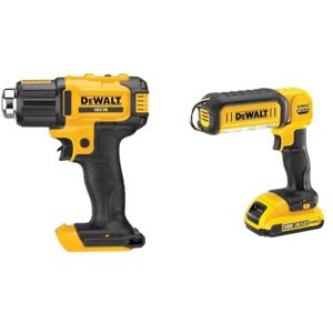 DeWalt DCE530N-XJ Pistola de Aire Caliente XR 18V, 290-530 °C, Ajuste de 2 temperaturas, Luz LED & DCL050-XJ Linterna LED pivotante XR 18V sin Cargador/batería