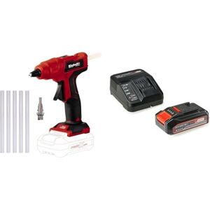 Einhell Pistola termofusible a batería TE-CG 18 Li Power X-Change, 18 V, temperatura 170°C, calentamiento 120 s, diámetro barra 11 mm, incluye 5 barras y 1 batería de 2.5Ah y cargador individual