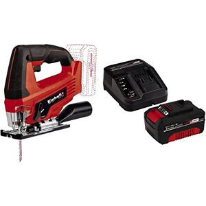 Einhell Sierra de calar a batería TC-JS 18 Li Power X-Change, Li tio-Ion, 18 V, incluye hoja de sierra KWB para madera, carrera pendular conmutable, incluye 1 batería de 4.0Ah y cargador individual