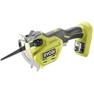 Ryobi Sierra de Mano 18V ONE+ Hoja 15cm Intercambiable sin Herramientas, Capacidad de Corte Ø8cm Soporte de Sujeción de Metal, Mango GripZONE+ (Batería y Cargador no Incluidos) RY18PSA-0