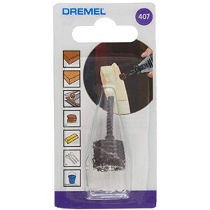 Dremel 407 Juego de accesorios de banda de lijado y mandril banda de lijado y mandril de 13 mm (grano 60) para lijar, dar forma y alisar materiales de madera y plástico