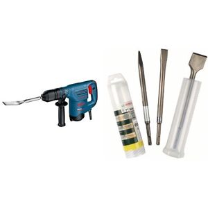 Bosch GSH 3 E Martillo perforador (8,9 cm, 37,6 cm, 20,8 cm, 3,5 kg) + Conjunto de 3 cinceles SDS-plus